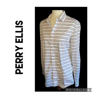 Perry Ellis Slim Fit Stretch Long Sleeve Striped Multi-Color Button Down Shirt S